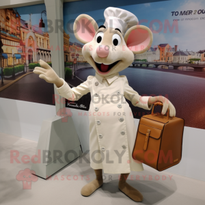 Beige Ratatouille mascot costume character dressed with a Pencil Skirt and Handbags