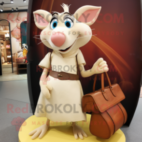 Beige Ratatouille mascot costume character dressed with a Pencil Skirt and Handbags