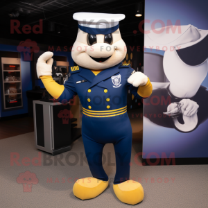 Navy American Soldier mascot costume character dressed with a Yoga Pants and Messenger bags