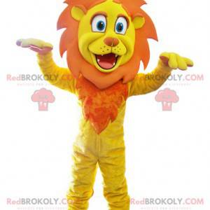 Mascota león amarillo y naranja con una corona - Redbrokoly.com