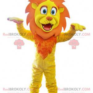 Mascotte de lion jaune et orange avec une couronne -