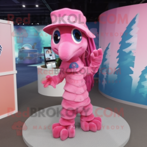 Pink Seahorse mascot costume character dressed with a Pleated Skirt and Hats