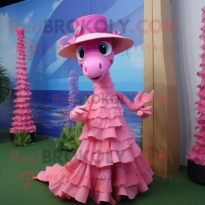 Rosa Seahorse maskot drakt...