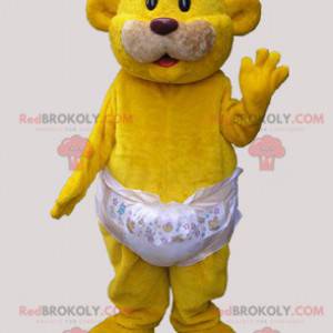 Mascotte dell'orso giallo che indossa un pannolino -