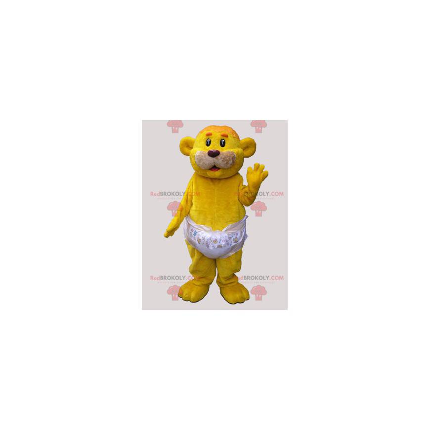Gelbes Bärenmaskottchen, das eine Windel trägt - Redbrokoly.com
