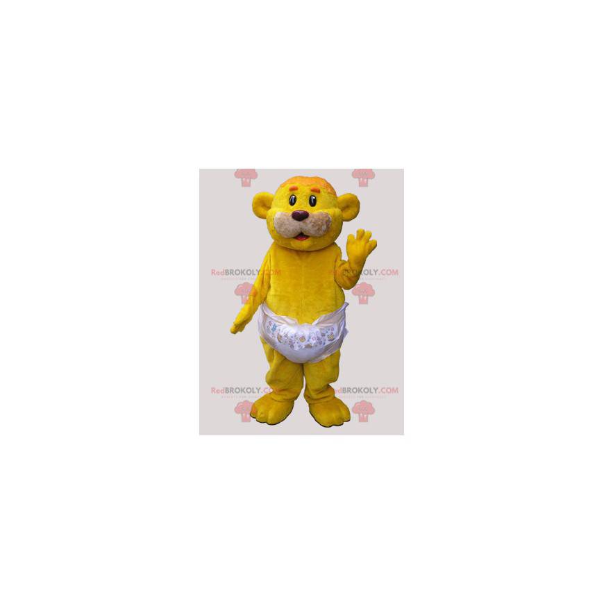 Mascote do urso amarelo usando uma fralda - Redbrokoly.com