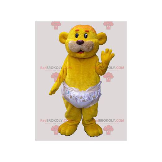 Mascotte dell'orso giallo che indossa un pannolino -