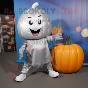 Silver Pumpkin mascot costume character dressed with a Bootcut Jeans and Wraps