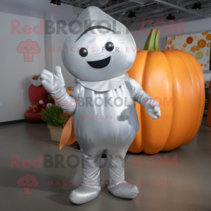 Silver Pumpkin mascot costume character dressed with a Bootcut Jeans and Wraps