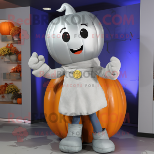 Silver Pumpkin mascot costume character dressed with a Bootcut Jeans and Wraps