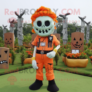 Orange Graveyard mascot costume character dressed with a Cargo Pants and Hair clips