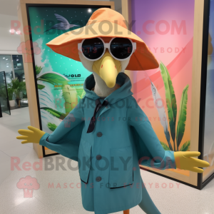 nan Pterodactyl mascot costume character dressed with a Raincoat and Sunglasses