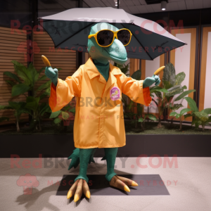 nan Pterodactyl mascot costume character dressed with a Raincoat and Sunglasses