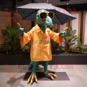 nan Pterodactyl mascot costume character dressed with a Raincoat and Sunglasses