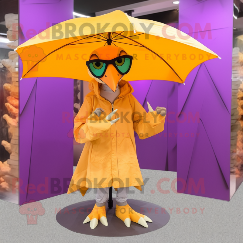 nan Pterodactyl mascot costume character dressed with a Raincoat and Sunglasses nan Pterodactyl mascot costume character dressed with a Raincoat and Sunglasses