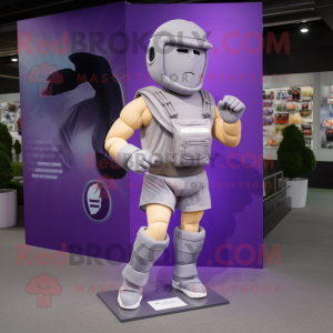 Lavender Spartan Soldier mascot costume character dressed with a Running Shorts and Wallets