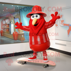 Red Skateboard mascot costume character dressed with a Dress and Hat pins