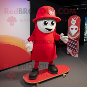 Red Skateboard mascot costume character dressed with a Dress and Hat pins