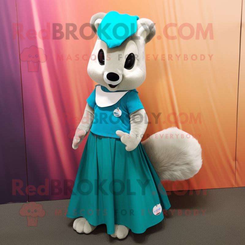 Cyan Marten mascot costume character dressed with a Maxi Skirt and Keychains