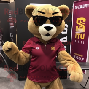 Maroon Mountain Lion mascot costume character dressed with a A-Line Skirt and Sunglasses