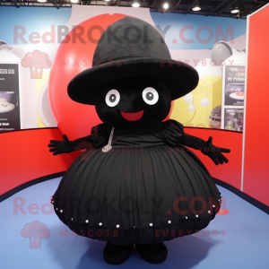 Black Meatballs mascot costume character dressed with a Circle Skirt and Hats
