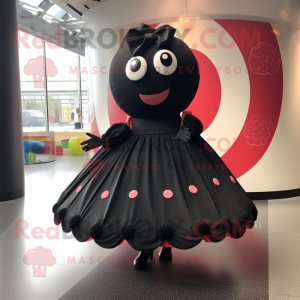 Black Meatballs mascot costume character dressed with a Circle Skirt and Hats