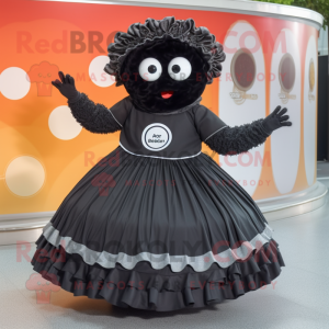 Black Meatballs mascot costume character dressed with a Circle Skirt and Hats