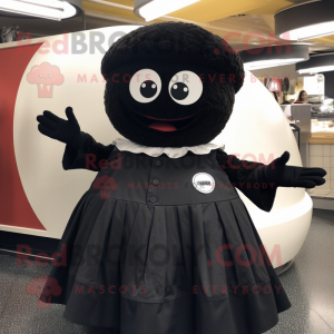 Black Meatballs mascot costume character dressed with a Circle Skirt and Hats