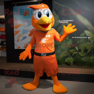 Orange Dove mascot costume character dressed with a Rash Guard and Headbands