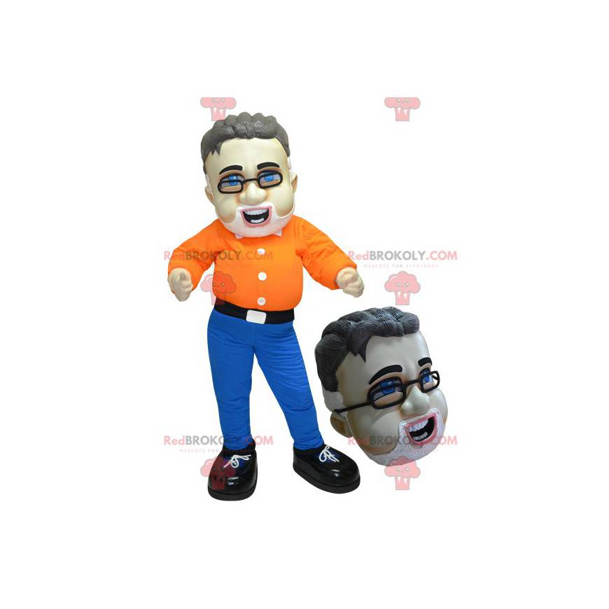 Skjegget mann maskot med briller - Redbrokoly.com