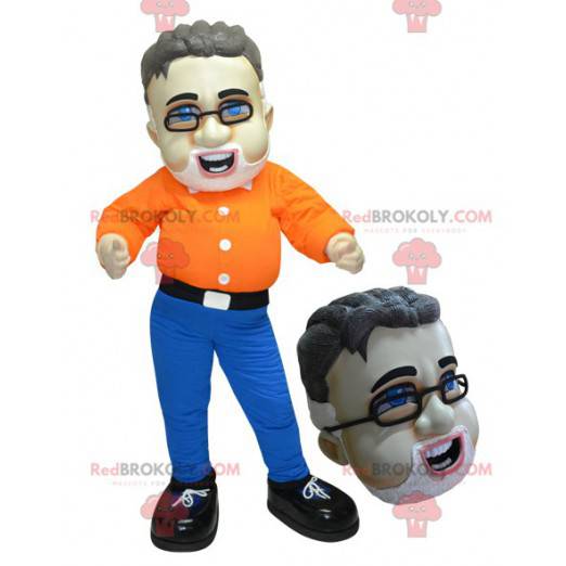 Bebaarde man mascotte met bril - Redbrokoly.com