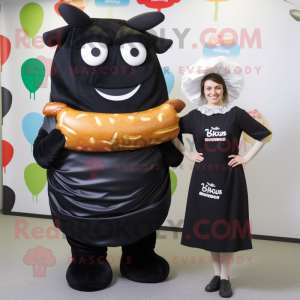 Black Beef Wellington mascot costume character dressed with a Wrap Dress and Wraps