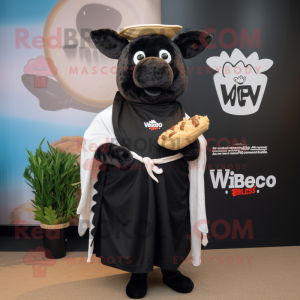 Black Beef Wellington mascot costume character dressed with a Wrap Dress and Wraps