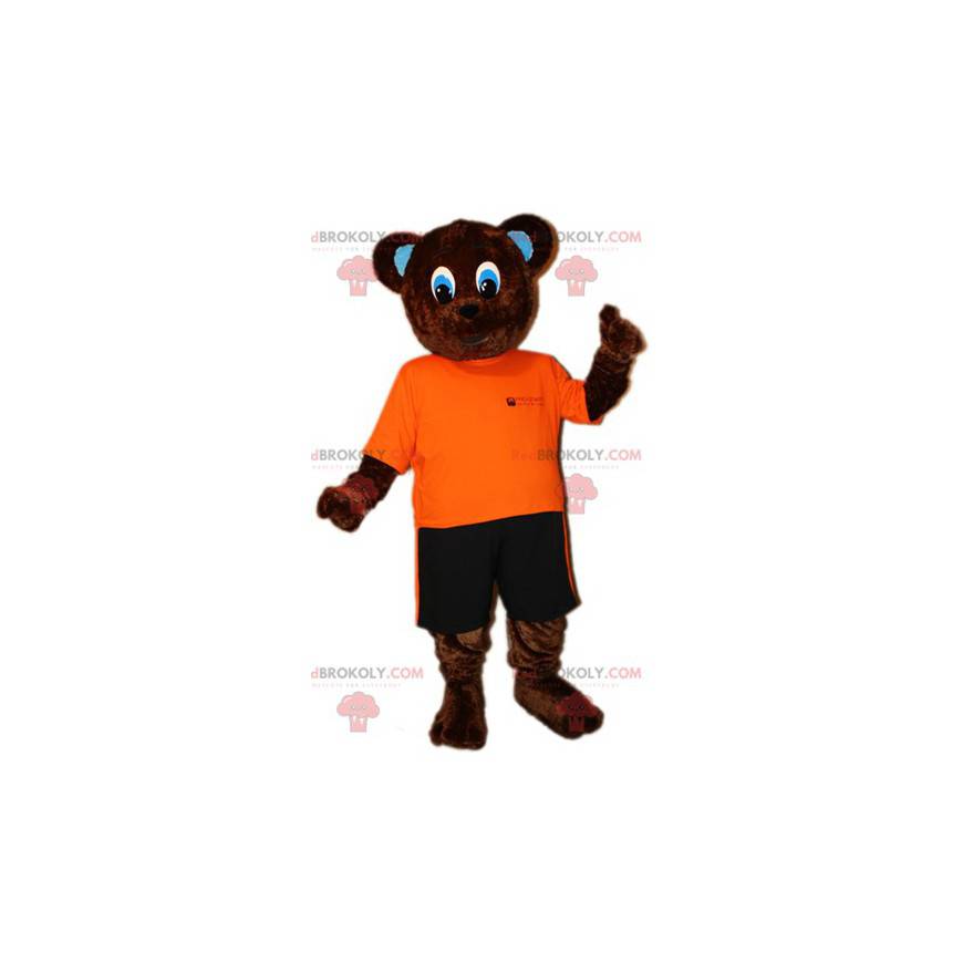 Mascotte orso bruno in abito arancione e nero - Redbrokoly.com