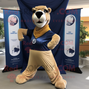 Navy Camel mascot costume character dressed with a Yoga Pants and Scarf clips