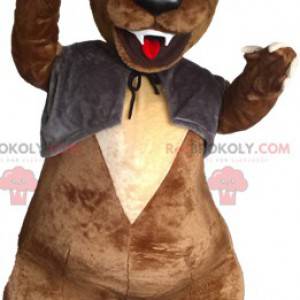 Mascote urso pardo com colete e chapéu - Redbrokoly.com