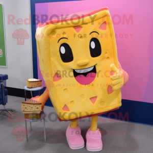 Pink Grilled Cheese Sandwich mascot costume character dressed with a Jeans and Hair clips