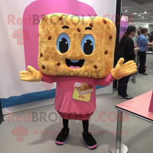 Pink Grilled Cheese Sandwich mascot costume character dressed with a Jeans and Hair clips