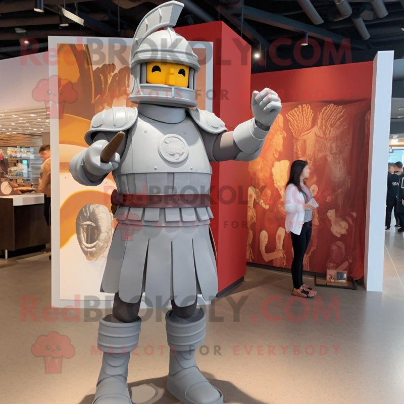 Gray Roman Soldier mascot costume character dressed with a Romper and Watches Gray Roman Soldier mascot costume character dressed with a Romper and Watches