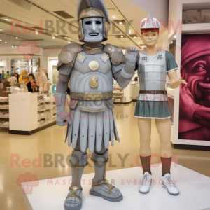 Gray Roman Soldier mascot costume character dressed with a Romper and Watches