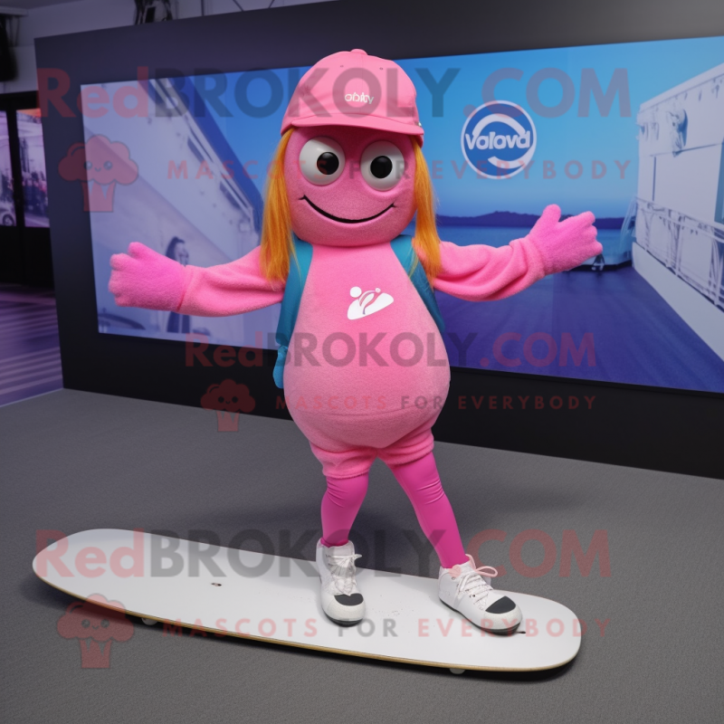 Pink Skateboard mascot costume character dressed with a Yoga Pants and Hats Pink Skateboard mascot costume character dressed with a Yoga Pants and Hats