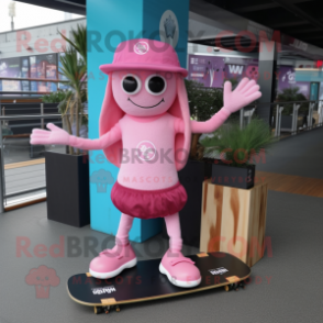 Pink Skateboard mascot costume character dressed with a Yoga Pants and Hats