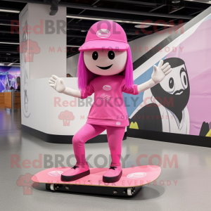 Pink Skateboard mascot costume character dressed with a Yoga Pants and Hats
