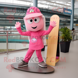 Pink Skateboard mascot costume character dressed with a Yoga Pants and Hats