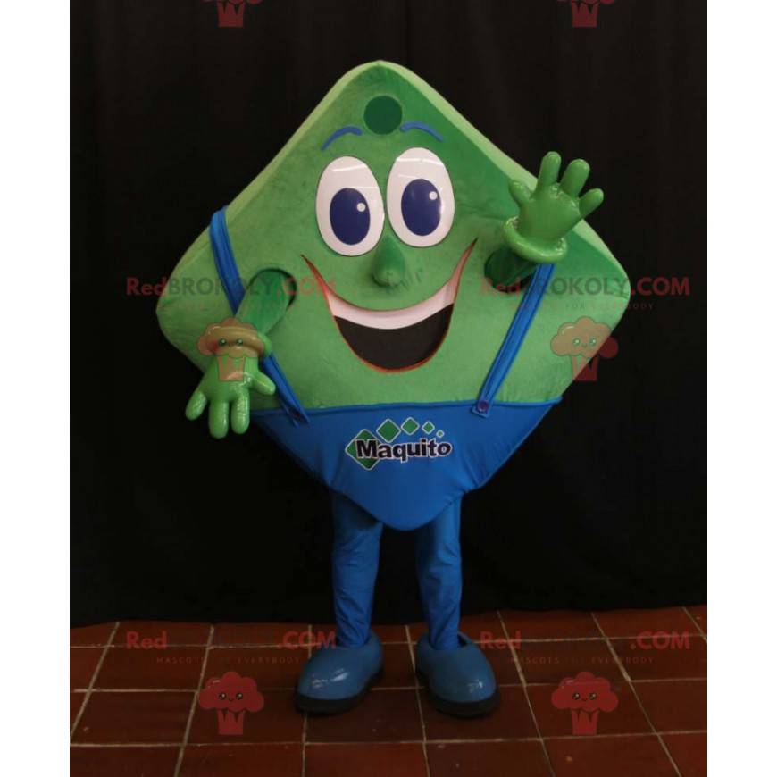 Mascotte carrée verte et bleue à l'air amusante - Redbrokoly.com