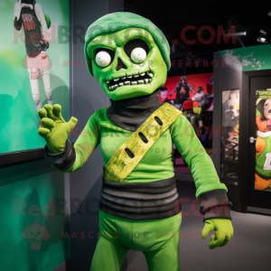 Green Undead mascot costume character dressed with a Rash Guard and Mittens