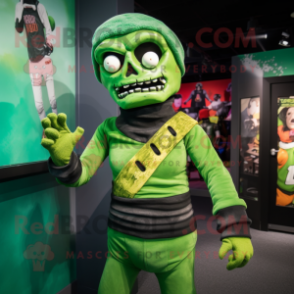 Green Undead mascot costume character dressed with a Rash Guard and Mittens