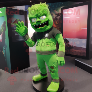 Green Undead mascot costume character dressed with a Rash Guard and Mittens