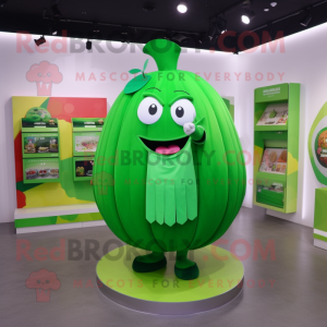 Forest Green Melon mascot costume character dressed with a Mini Skirt and Coin purses