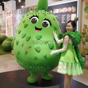 Forest Green Melon mascot costume character dressed with a Mini Skirt and Coin purses